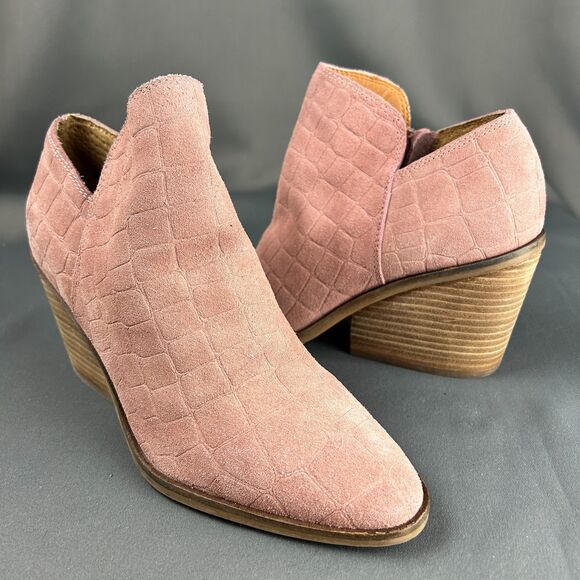 Lucky Brand Pink Embossed Suede Leather Booties Shoes 7M NEW - Picture 12 of 15